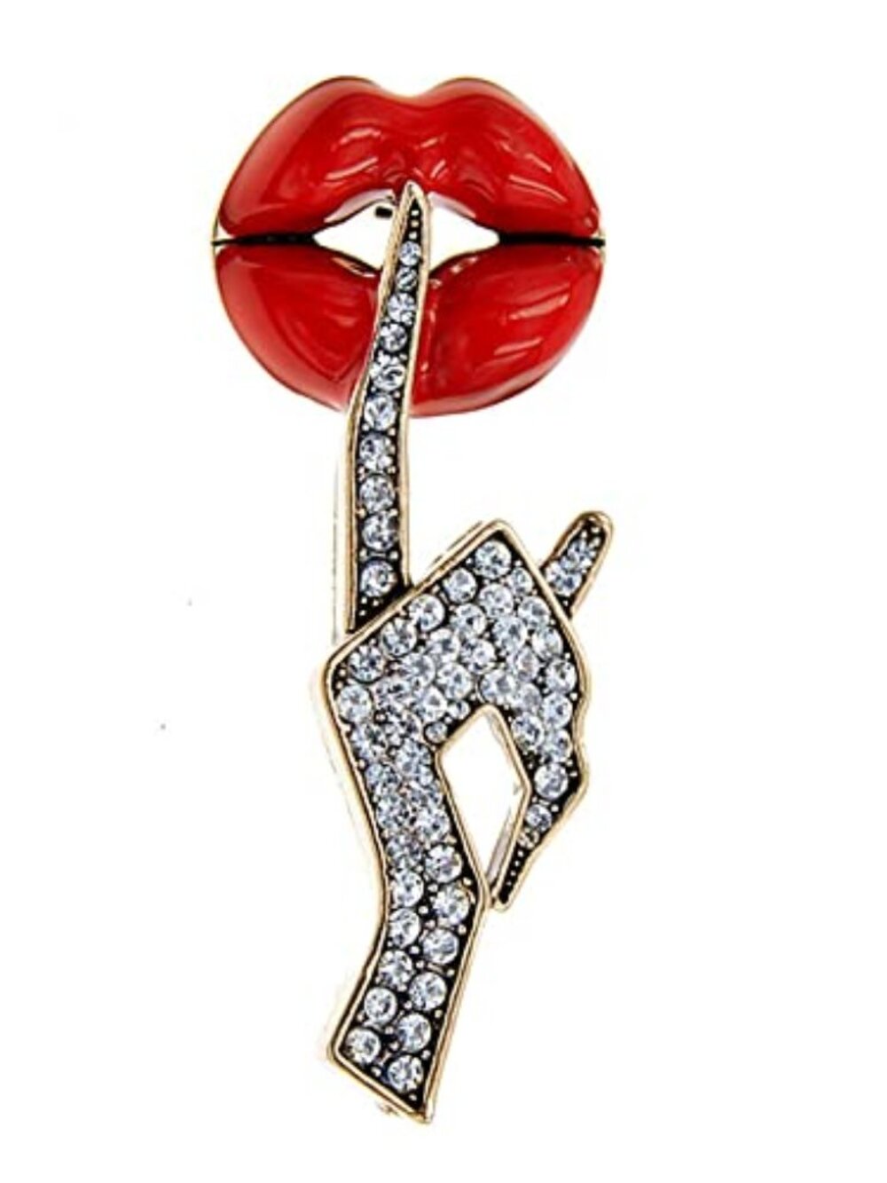Sexy Red Lips Brooch Rhinestone Quiet Gestures Statement Brooches Lapel Pins